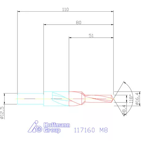 Garant Lépcsős fúró HSS-E hosszú fúrólépcsővel 90° M8