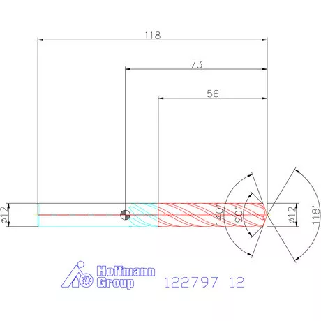 Garant VHM fúró-dörzsár piramis csúccsal DIN 6535 HA 12 mm