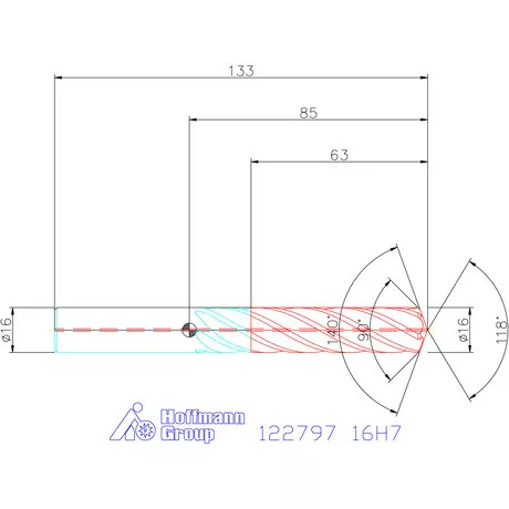 Garant VHM fúró-dörzsár piramis csúccsal DIN 6535 HA 16H7 mm