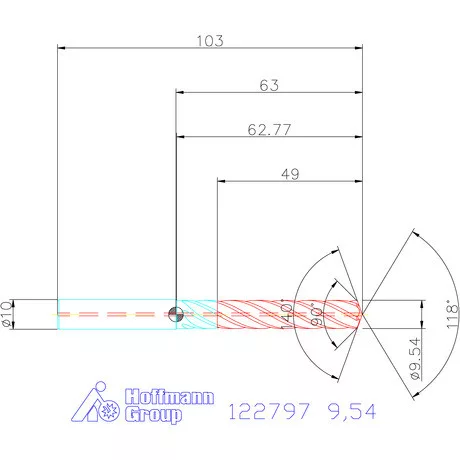 Garant VHM fúró-dörzsár piramis csúccsal DIN 6535 HA 9,54 mm