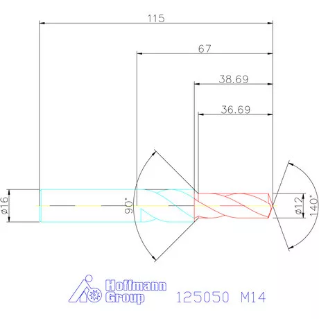 Garant VHM rövid lépcsős magfurat fúró 90° M14