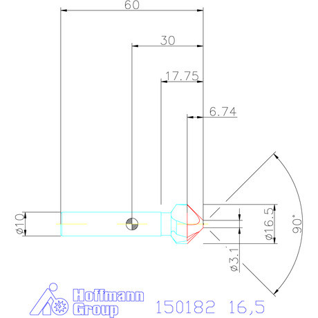 Holex Holex Pro Steel precíziós kúpsüllyesztő egyenlőtlen osztással 90° 16,5 mm
