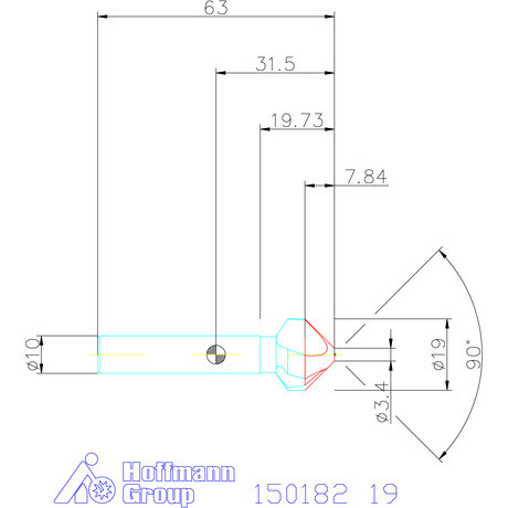 Holex Holex Pro Steel precíziós kúpsüllyesztő egyenlőtlen osztással 90° 19 mm