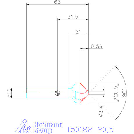 Holex Holex Pro Steel precíziós kúpsüllyesztő egyenlőtlen osztással 90° 20,5 mm