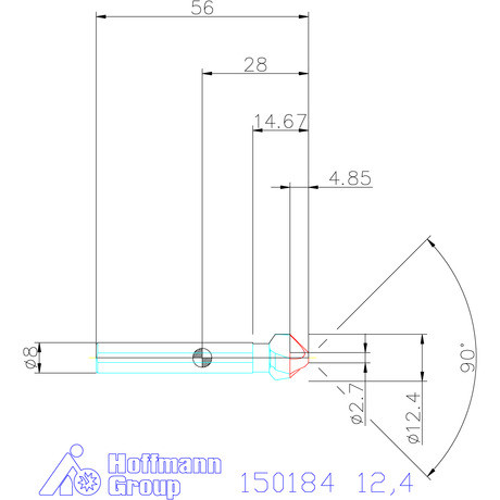Holex Holex Pro Steel precíziós kúpsüllyesztő egyenlőtlen osztással és 3 befogófelülettel 90° 12,4 mm