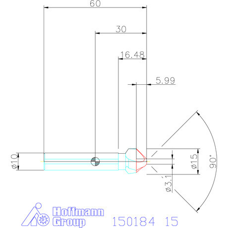 Holex Holex Pro Steel precíziós kúpsüllyesztő egyenlőtlen osztással és 3 befogófelülettel 90° 15 mm