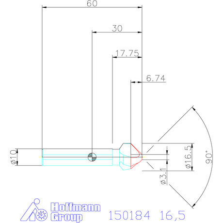 Holex Holex Pro Steel precíziós kúpsüllyesztő egyenlőtlen osztással és 3 befogófelülettel 90° 16,5 mm
