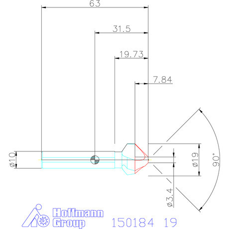 Holex Holex Pro Steel precíziós kúpsüllyesztő egyenlőtlen osztással és 3 befogófelülettel 90° 19 mm