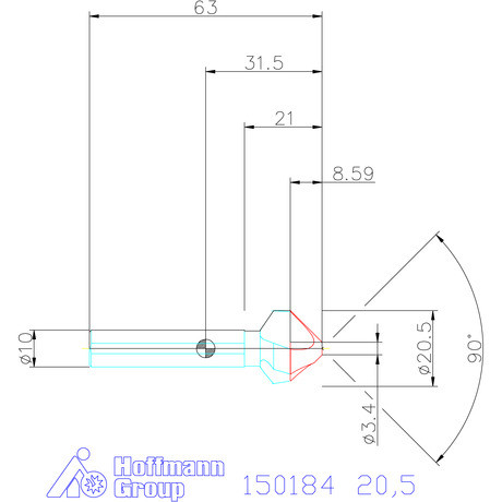 Holex Holex Pro Steel precíziós kúpsüllyesztő egyenlőtlen osztással és 3 befogófelülettel 90° 20,5 mm