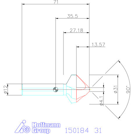 Holex Holex Pro Steel precíziós kúpsüllyesztő egyenlőtlen osztással és 3 befogófelülettel 90° 31 mm
