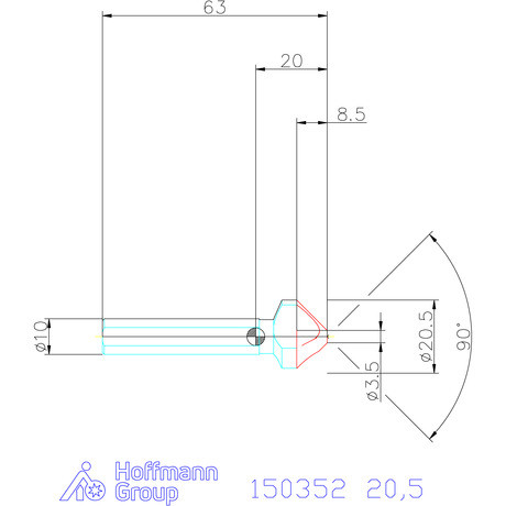 Garant Garant Master Steel HT precíziós kúpsüllyesztő egyenlőtlen osztással és 3 befogófelülettel 90° 20,5 mm
