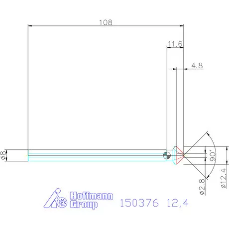 Garant Precíziós kúpsüllyesztő, hosszú, 3 befogófelülettel 90° 12,4 mm