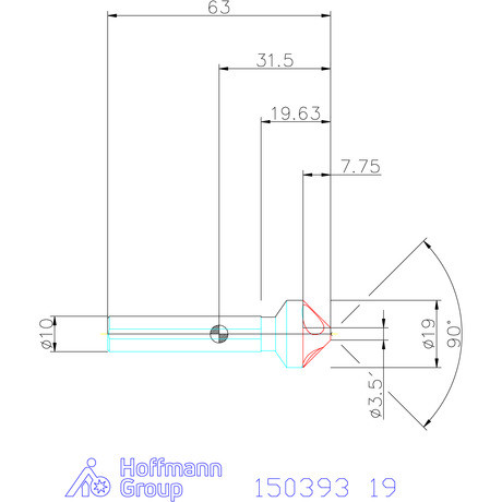 Garant Precíziós kúpsüllyesztő egyenlőtlen osztással és 3 befogófelülettel 90° 19 mm