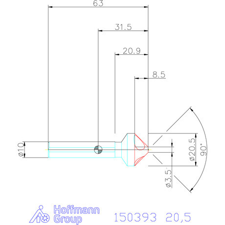 Garant Precíziós kúpsüllyesztő egyenlőtlen osztással és 3 befogófelülettel 90° 20,5 mm