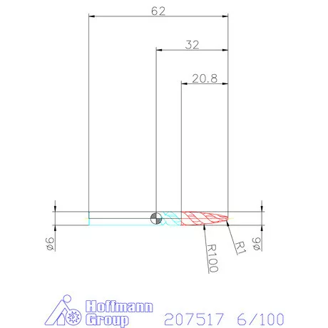 Garant VHM parabolikus maró, tangenciális alak PPC 6/100 mm