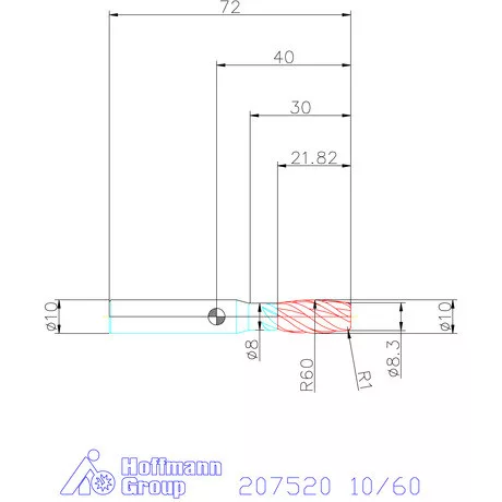 Garant VHM parabolikus maró, egyenes alak PPC 10/60 mm