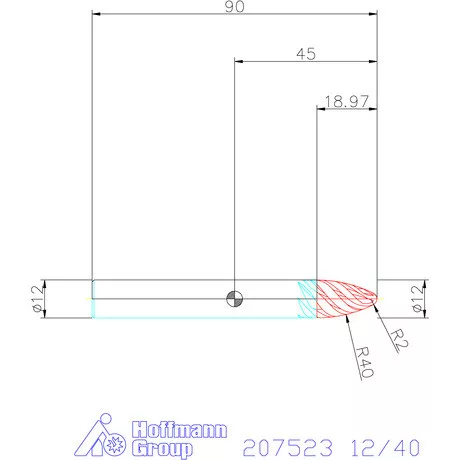 Garant VHM parabolikus maró, tangenciális alak PPC 12/40 mm