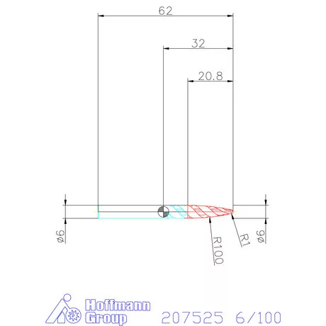 Garant VHM parabolikus maró, tangenciális alak PPC 6/100 mm