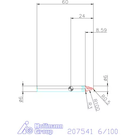 Garant VHM parabolikus maró, kúpos alak α/2 = 18° PPC 6/100 mm