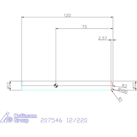 Garant VHM parabolikus maró, tompa kúpos alak α/2 = 72° PPC 12/220 mm