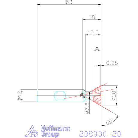 Garant VHM száras szögmaró, Form C 60° 20 mm