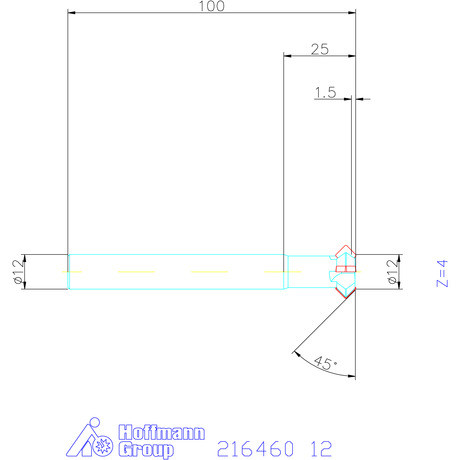 Garant Nagy teljesítményű élletörő maró 45° 12 mm