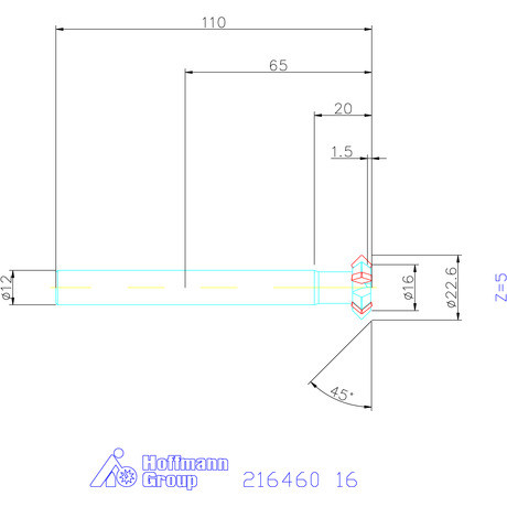 Garant Nagy teljesítményű élletörő maró 45° 16 mm