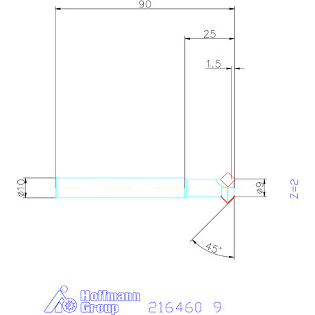 Garant Nagy teljesítményű élletörő maró 45° 9 mm