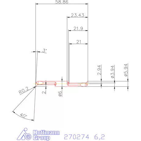Mikro másolóbetét, belső jobbos  6,2 mm