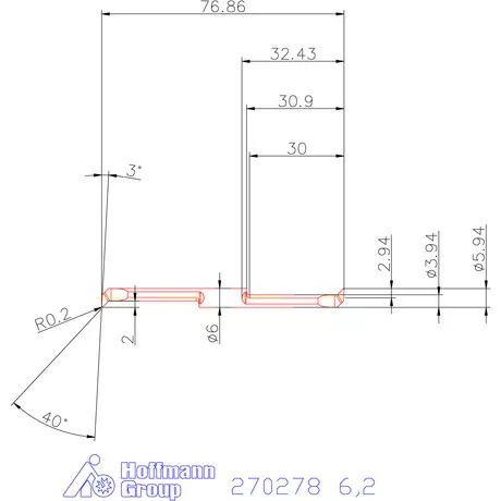 Mikro másolóbetét, belső jobbos  6,2 mm