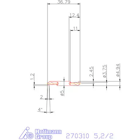 Mikro beszúró betét, belső, jobbos  5,2/2 mm