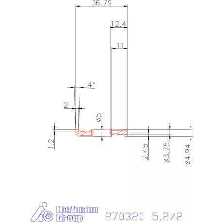 Mikro beszúró betét, belső, balos  5,2/2 mm