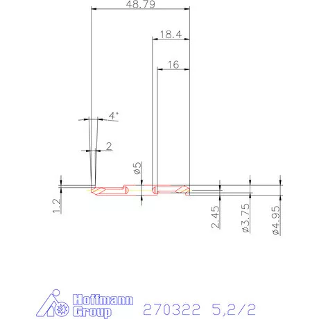 Mikro beszúró betét, belső, balos  5,2/2 mm