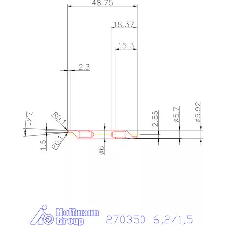 Mikro axiális beszúró betét, külső, jobbos  6,2/1,5 mm