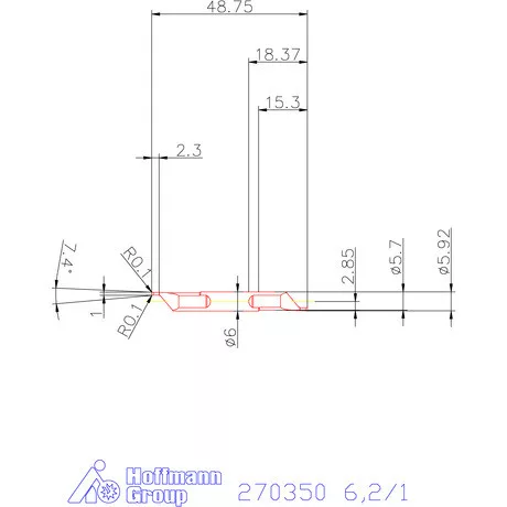 Mikro axiális beszúró betét, külső, jobbos  6,2/1 mm