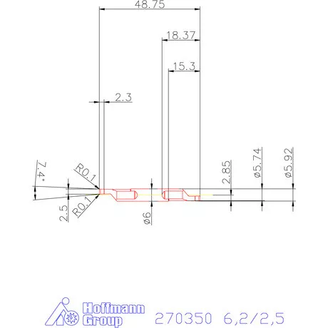 Mikro axiális beszúró betét, külső, jobbos  6,2/2,5 mm