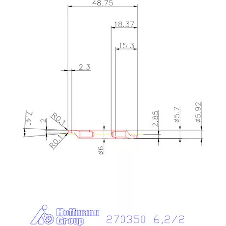 Mikro axiális beszúró betét, külső, jobbos  6,2/2 mm