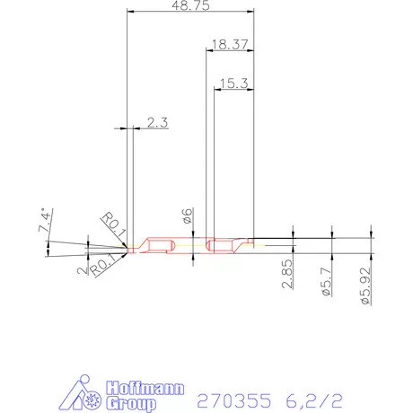 Mikro axiális beszúró betét, külső, balos  6,2/2 mm