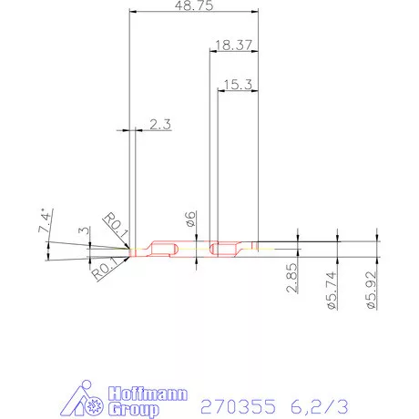 Mikro axiális beszúró betét, külső, balos  6,2/3 mm