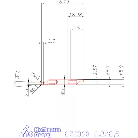 Mikro axiális beszúró betét, belső, jobbos  6,2/2,5 mm