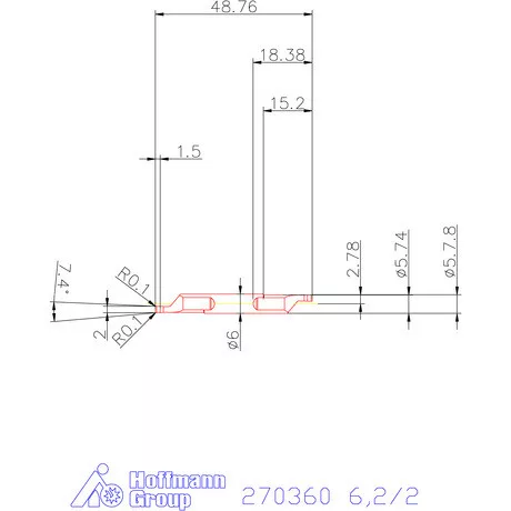 Mikro axiális beszúró betét, belső, jobbos  6,2/2 mm