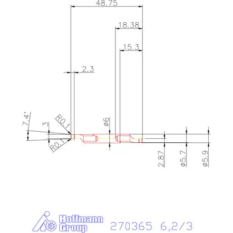 Mikro axiális beszúró betét, belső, balos  6,2/3 mm