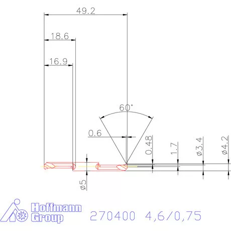 Mikro menetesztergáló betét, teljes profil 60°belső jobbos  4,6/0,75 mm