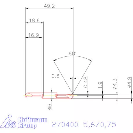 Mikro menetesztergáló betét, teljes profil 60°belső jobbos  5,6/0,75 mm