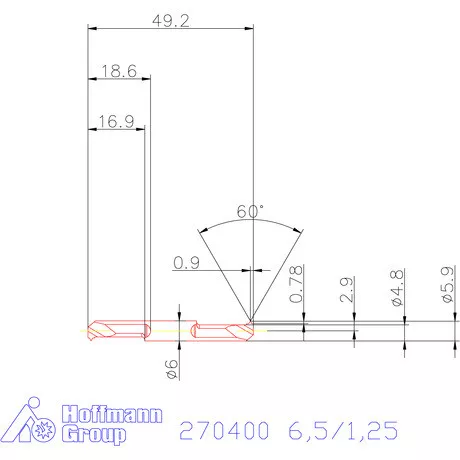 Mikro menetesztergáló betét, teljes profil 60°belső jobbos  6,5/1,25 mm