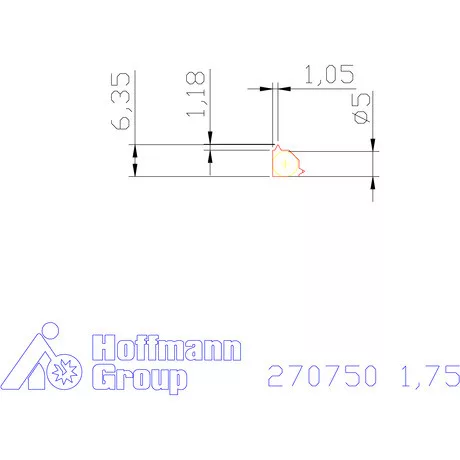 Teljes profilú lapka 60° belső, jobbos  1,75 mm