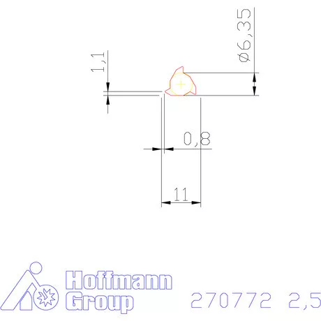 Teljes profilú lapka 60° belső balos  2,5 mm