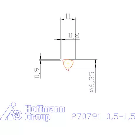 Részprofil lapka 60° belső, jobbos  0,5-1,5 mm