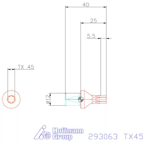 Garant Belső Torx profil üregelő betét ⌀ d = 12 mm TX45 mm