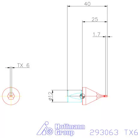 Garant Belső Torx profil üregelő betét ⌀ d = 12 mm TX6 mm